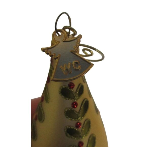 Gold Teardrop Christmas Ornament Bauble - Green & Red Leaf Design - Vintage - Picture 3 of 5